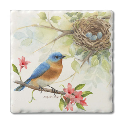 Bluebird 4-Pack Tumbled Tile Stone Coasters