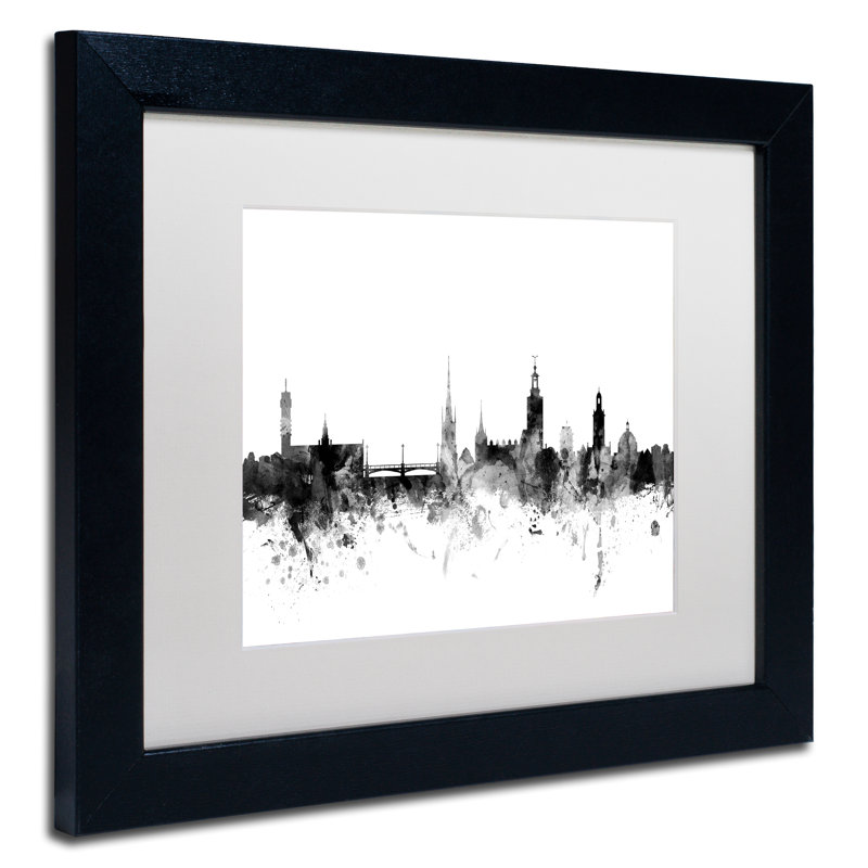 « stockholm suède horizon b&w », impression encadrée, H 11 po x l 14 po x P 0,5 po, Blanc