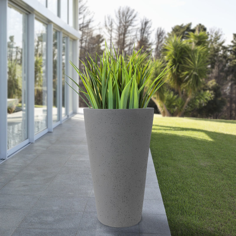 20" Tall Gray Recycled Material Self-Watering Outdoor Planter Set