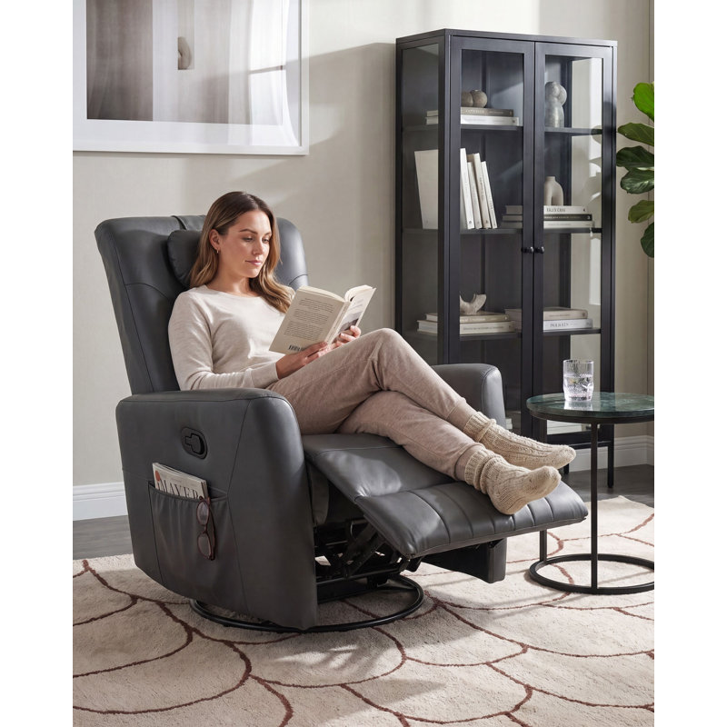 Timitra 85 cm Wide Faux Leather Rocker and Swivel Recliner
