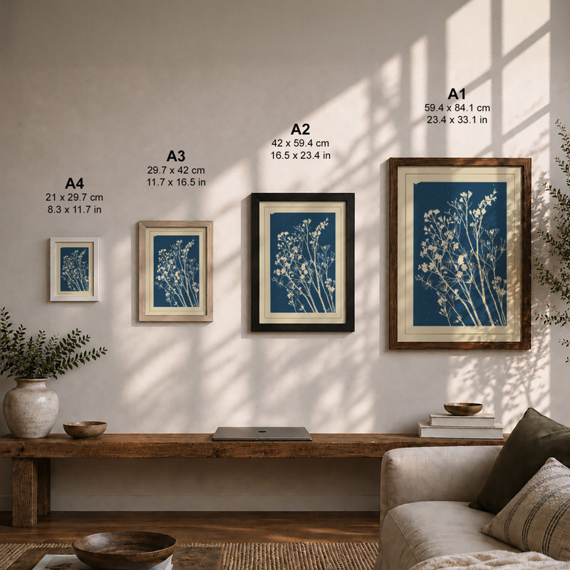 Wildflower Silhouettes Botanical - Framed Print, A4 - 29.7 x 21.0 cm, Walnut