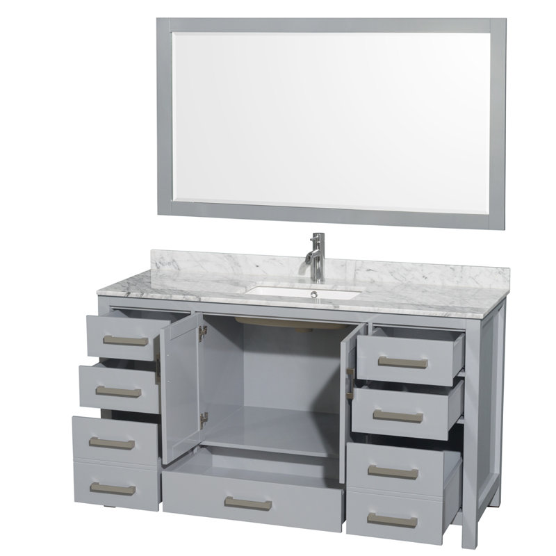 Sheffield 60" Single Bathroom Vanity Set with Mirror, Espresso, 8" widespread