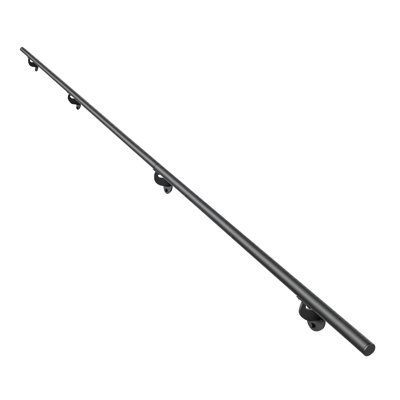 Wall-Mounted Stair Handrail, 12 ft 250 lbs Load Black Metal Railing, for Indoor Steps, Loft, Porch & Hallways, Heavy-Duty Industrial Aluminum Alloy Hand Rail, Round Tube, with Mounting Hardware
