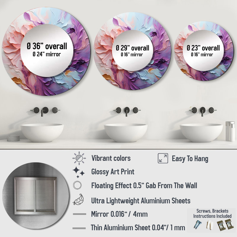 Whirling Dreamscape - Abstract Spirals Wall Mirror, Modern Round Decorative Mirror, Printed Metal Art, 29" x 29"