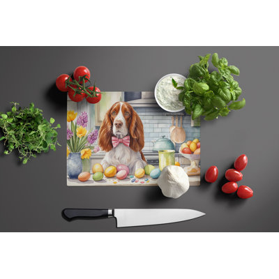 Decorating Easter Welsh Springer Spaniel Glass Cutting Board