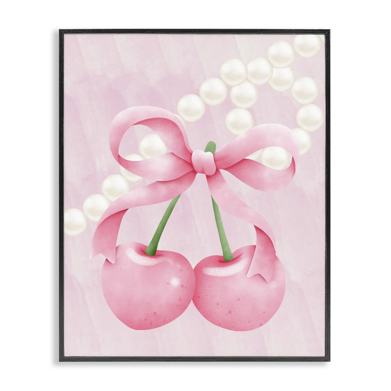 Giclée encadrée de cerises pastel avec perles, conception de Jesse Keith, H 14 po x l 11 po, Giclée encadrée noir minuit