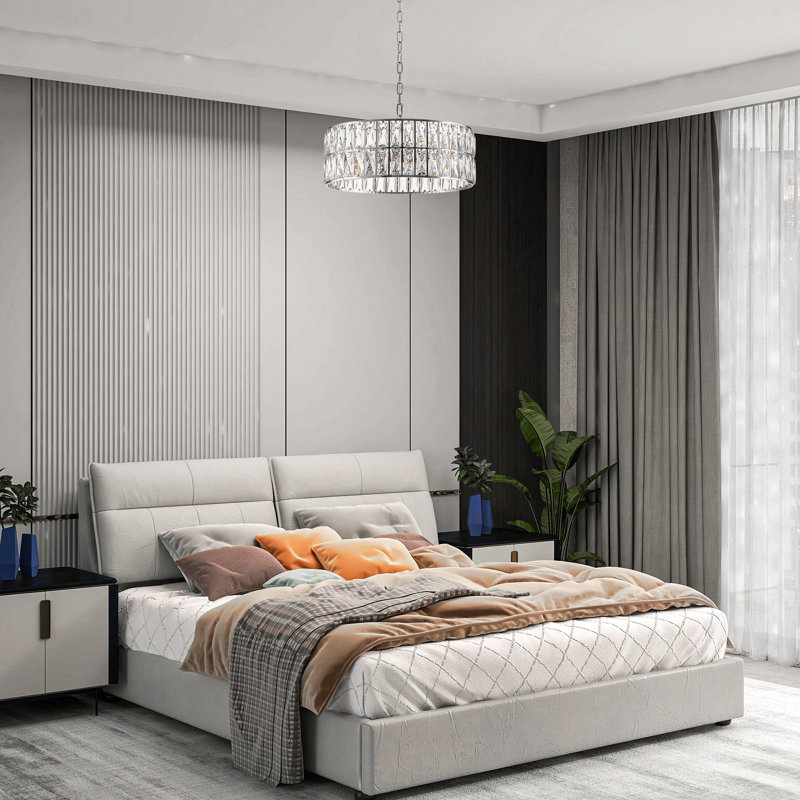 Dimmable 6-Light K9 Crystal Drum Chandelier With Adjustable Height and Crystal Accents, Silver