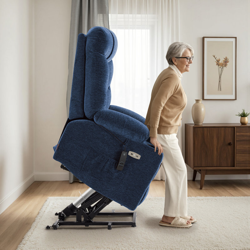 27.2" Seat Width Oversized Power Lift Recliner with Extended Footrest, Navy