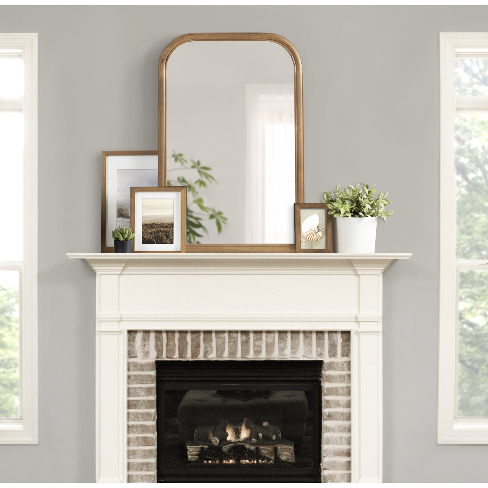 Brandis Wooden Bathroom Wall Mirror, 36" x 24", Rustic Brown, Arch