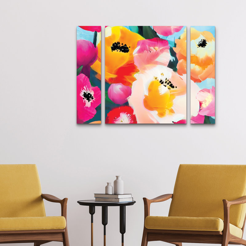 Ensemble de 3 panneaux muraux - Tina Lavoie «Spring Is Bursting Forth», art mural sur toile pour le salon, la chambre à coucher ou le bureau 