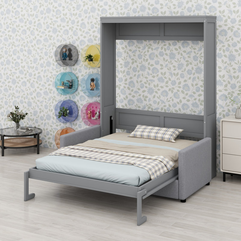 Lit escamotable mural Murphy avec coussin, Grand lit, Gris