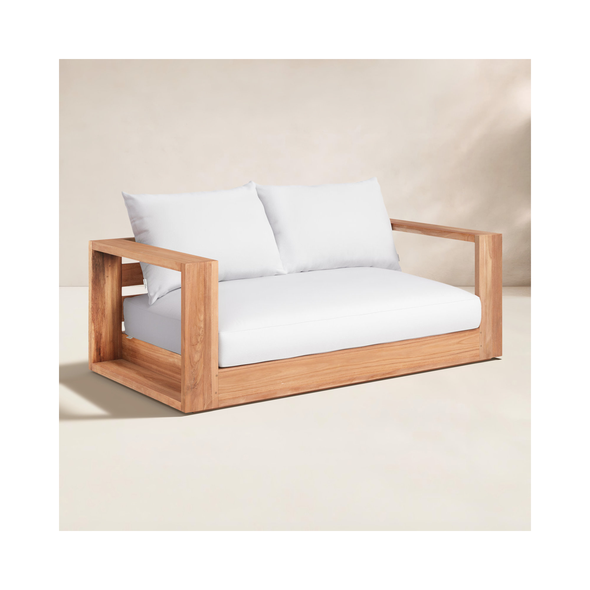 Gazel 63'' Wide Teak Loveseat with Cushions, White
