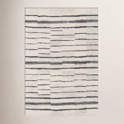 Rune Striped Handmade Tufted Wool Area Rug in Beige/Charcoal