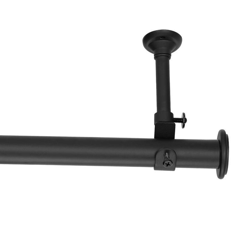 Tringle à rideaux suspendue noir mat 108-168 po, tringle à rideau simple de 1 po de diamètre, tringle à draperie murale