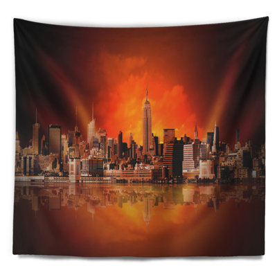 Tapisserie en polyester cityscape new york city avec accessoires de suspension inclus