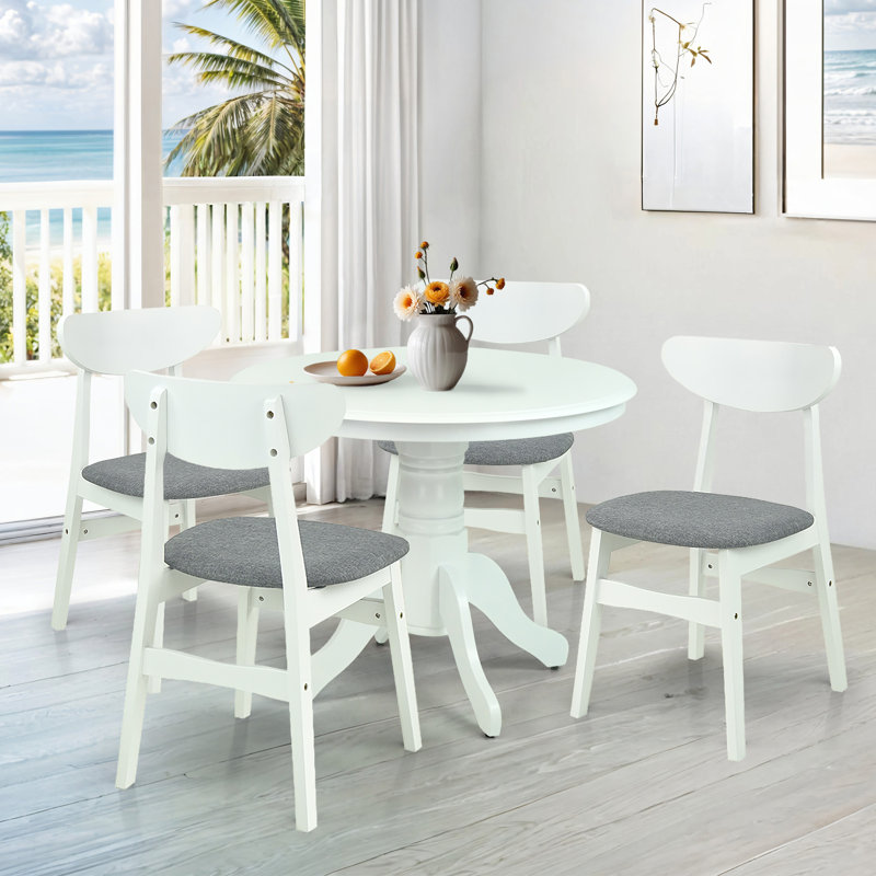 Ensemble de table de salle à manger 5 pièces, 4 chaises Yumiko en bois massif avec table ronde Rolf, ensemble de cuisine pour 4 personnes, ensemble de salle à manger
