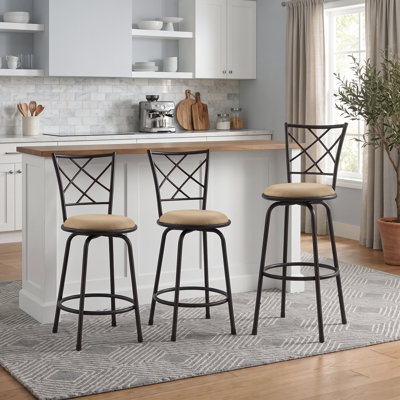 Tabouret de bar et de comptoir pivotant convertible moderne et contemporain en microfibre de 53 cm (21 po) avec pivotement à 360 degrés, hauteur réglable et cadre en fer (ensemble de 3)