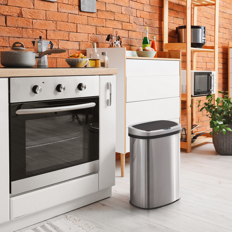 Innovaze 13 Gallon Stainless Steel Touchless Trash Can with Black Lid