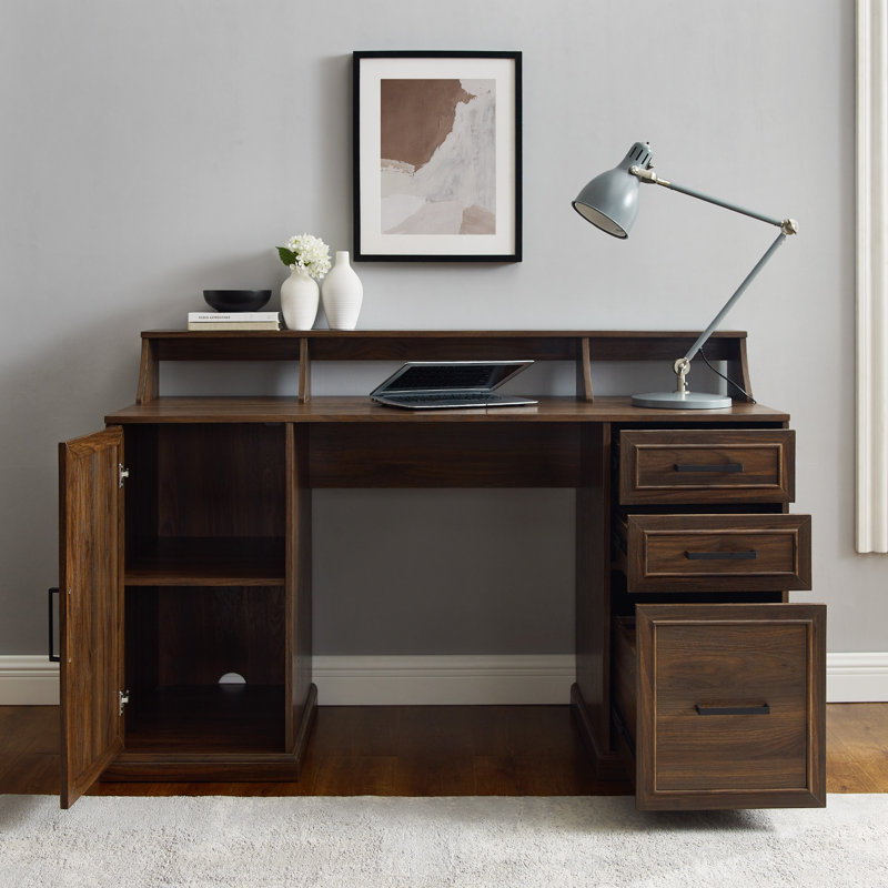 Amarjot Computer Desk, Dark Walnut