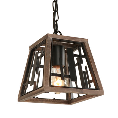 1-Light Farmhouse Geometric Lantern Pendant, Metal Cage Light for Kitchen Island and Dining Room