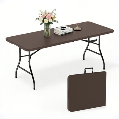 6FT Plastic Folding Table, Heavy Duty Picnic Table, Waterproof ,400 Lbs Load , Foldable for Picnic, Party, Camping, Dining, BBQ, Indoor & Outdoor, Brown