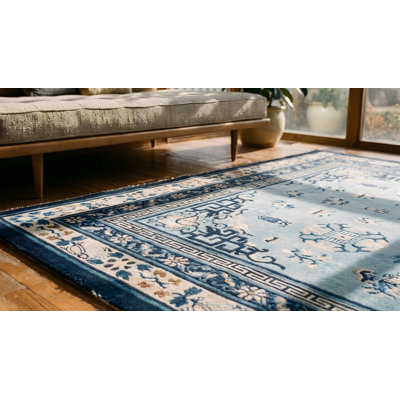 Tapis chinois antique bleu ciel et gris