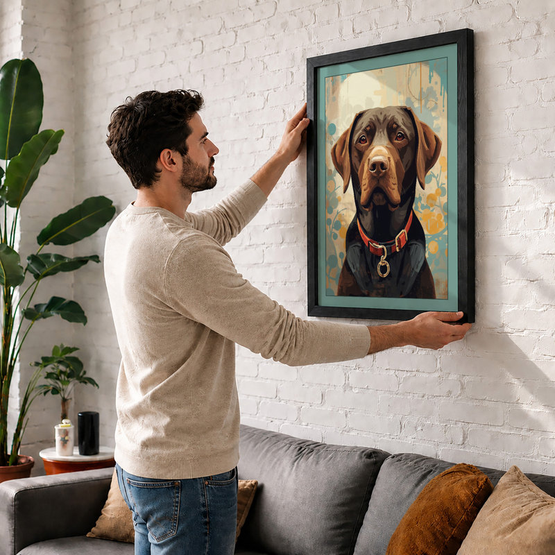 Gentle Gaze Modern - Framed Print, A2 - 59.4 x 42.0 cm, Walnut
