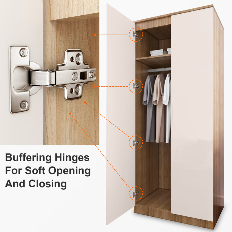 Shelissa 2 Door Manufactured Wood Wardrobe, Cream Oak