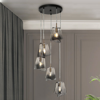 Elisabette 5 - Light 17" Wide Unique Smoky Glass Cluster Pendant Light