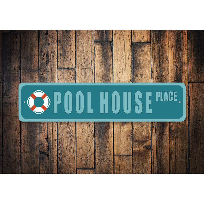 Enseigne en aluminium Pool House Street, H 6 po x l 24 po x P 0,06 po