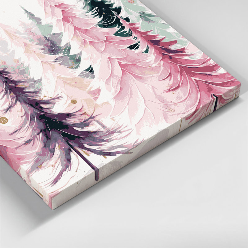Art mural sur toile, arbres de Noël roses, H 16 po x l 16 po