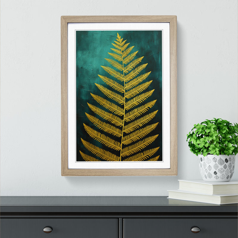 Fern Leaf Modern No.2 - Single Picture Frame Print on Wood, 46cm H x 34cm W x 2cm D, Oak