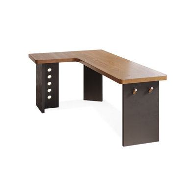 Brown L-Shaped Solid Wood + Iron desk