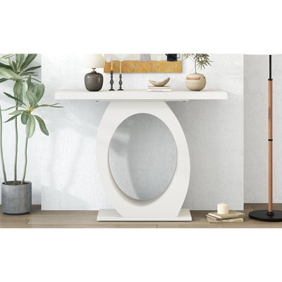 Console contemporaine à piétement ovale. Beige. 98,7 cm x 39,4 cm x 84,2 cm. Capacité de charge : 100 kg. Table élégante avec piétement pour bureau. Dimensions (P, l, H). Poids. Convient au salon et à la chambre.
