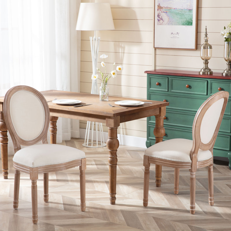 Chuk Mid-Century King Louis back solid wood dining chairs, Linen Beige
