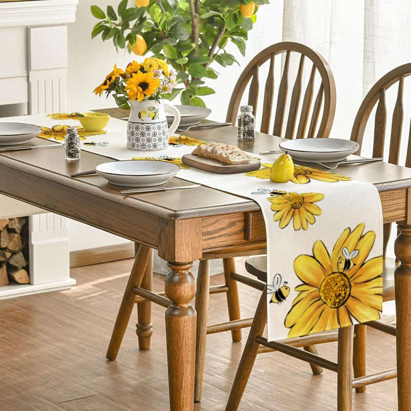 Chae Runner Polyester Blend Table Runner, Beige, 48" x 13"