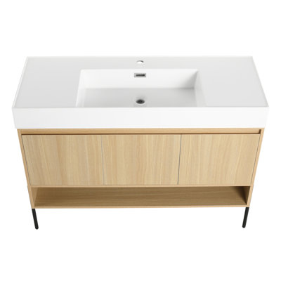 48 Inch Bathroom Vanity Combo With Single Resin Sink And 3-Door Storage, Multilayer Solid Wood Construction