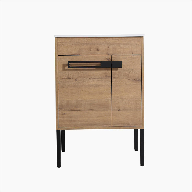 Meuble-lavabo autoportant de 24 po ou flottant, option de conversion, Imitation chêne