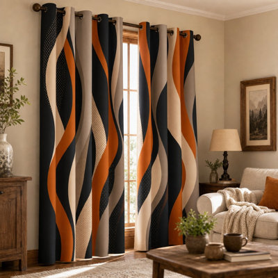 2Pcs Abstract Wavy Pattern Sun Blocking Curtains, Modern Geometric Wave Design Grommet, Contemporary Fluid Art Printed Light Blocking for Living Room Bedroom for Home Dector