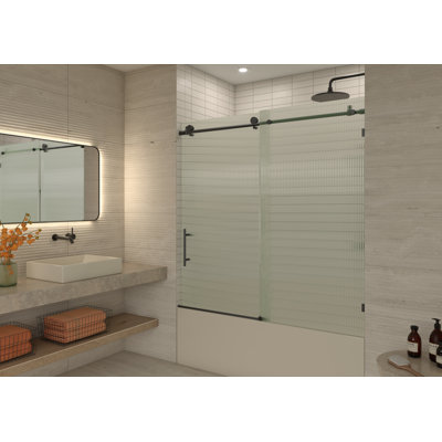 Galaxy 56 - Porte de baignoire coulissante cannelée entièrement sans cadre 60 po x 60 po