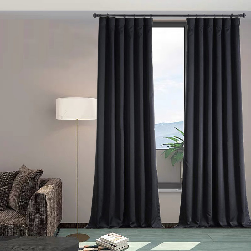 Raven Black Polyester Blackout Curtain Pair 50" x 96"