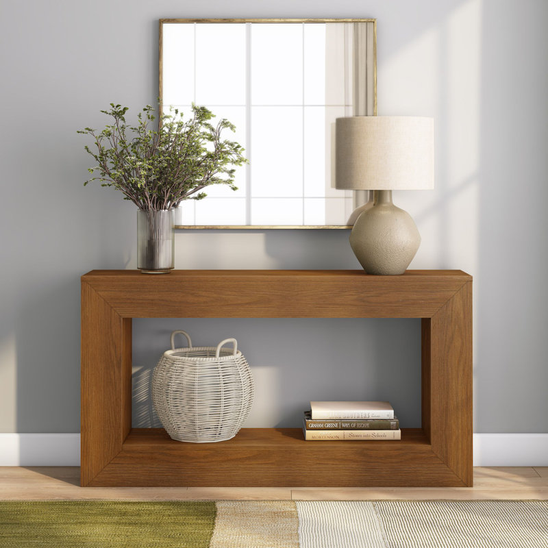 Console Grande avec tablette inférieure, brosse métallique Pacane, Pacane brossée