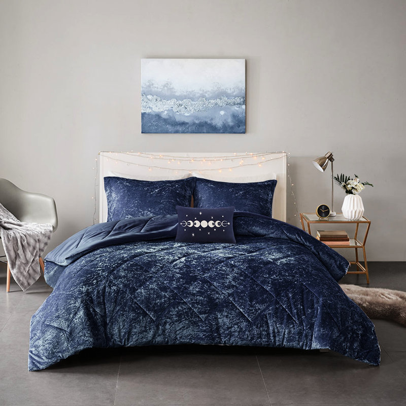 Édredon luxueux en velours double / grand bleu marine, lavable à la machine et fer à vapeur, édredon bleu marine élégant, rembourré, lavable, coussin décoratif
