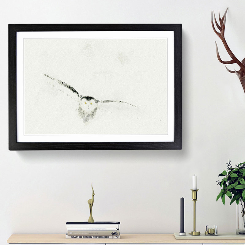 Snowy Owl in Abstract - Picture Frame Graphic Art Print, Black Framed, 36cm H x 48cm W x 2cm D