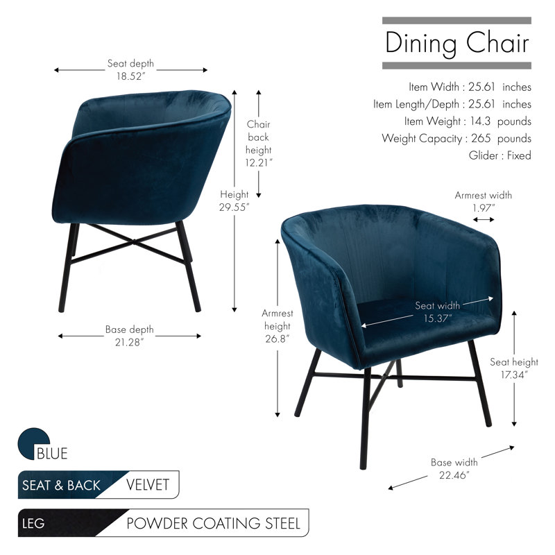 Daevin 17.34'' H Velvet Upholstered Armchair, Blue