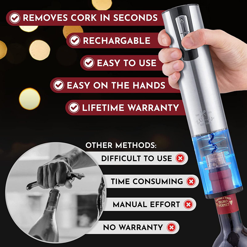 Stainless Steel Electric Wine Opener with Charging Base and Foil Cutter