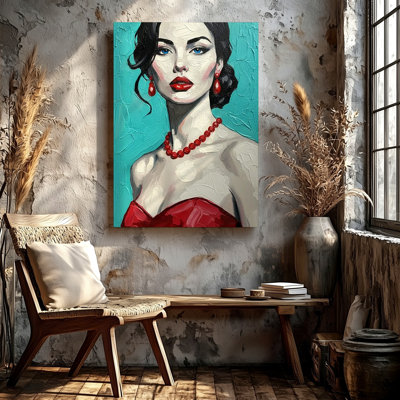 Elegant Woman Oil Dress Background Canvas Wall Art Print, Red Blue Portrait Painting Decorative Artwork For Living Room, Bedroom, Office, Hallway, And Apartment Gallery Decor