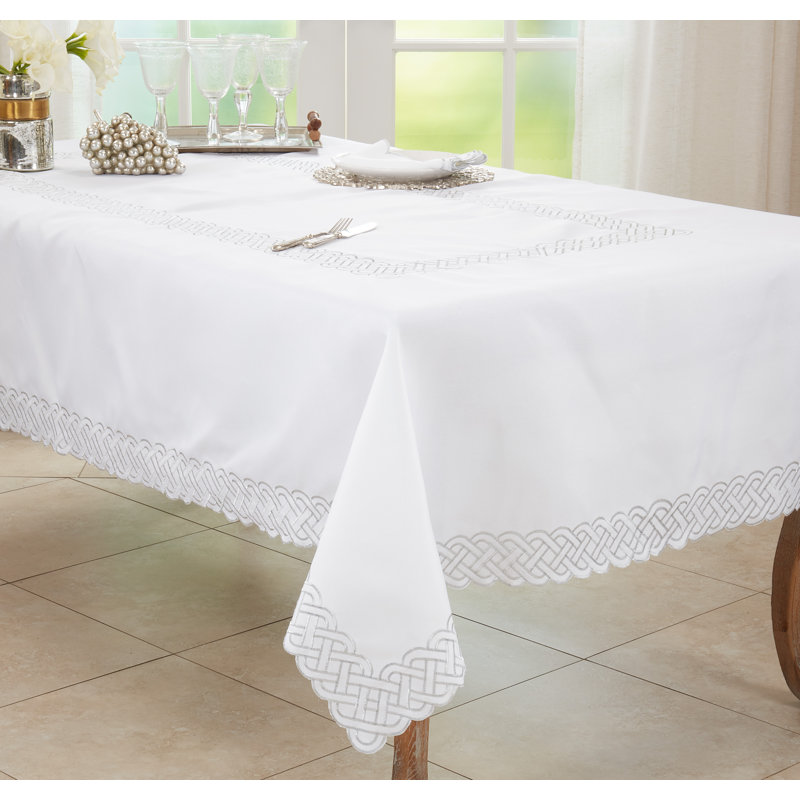 Tablecloth With Braid Embroidery, 104" x 65", Silver
