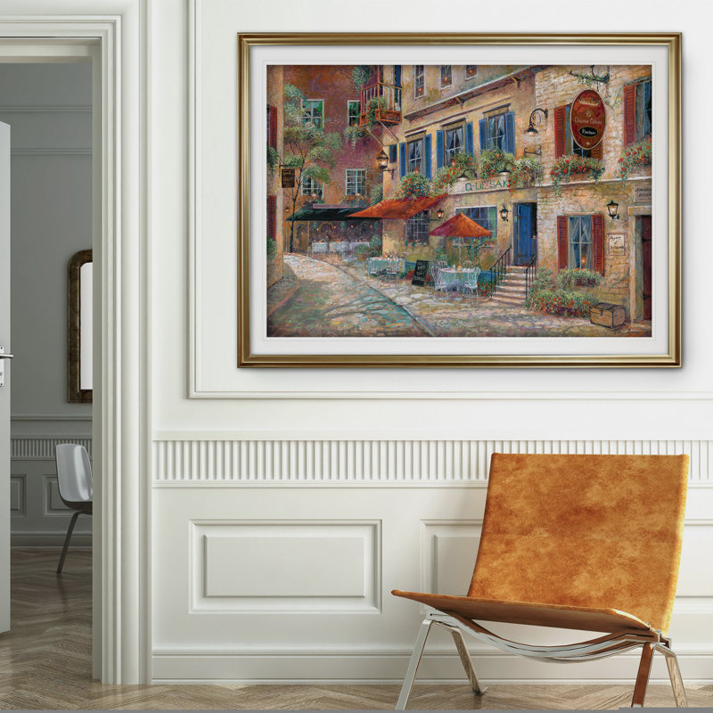 « la chasse galerie, », reproduction de peinture à l’acrylique encadrée, H 28 po x l 38 po x P 1,5 po, Or