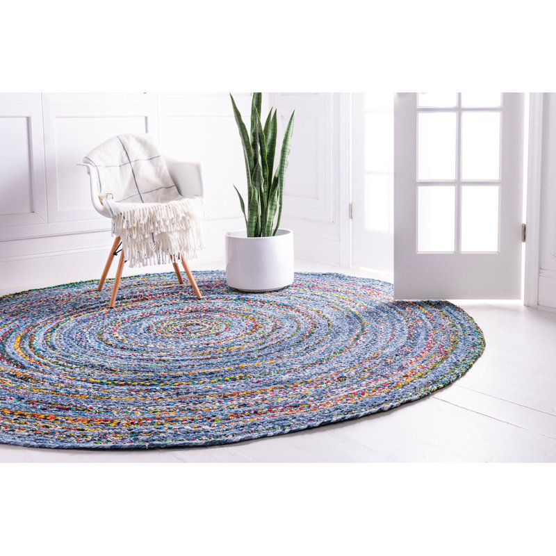 Tapis bleu tressé à la main Tullie, Rond 3 pi 3 po